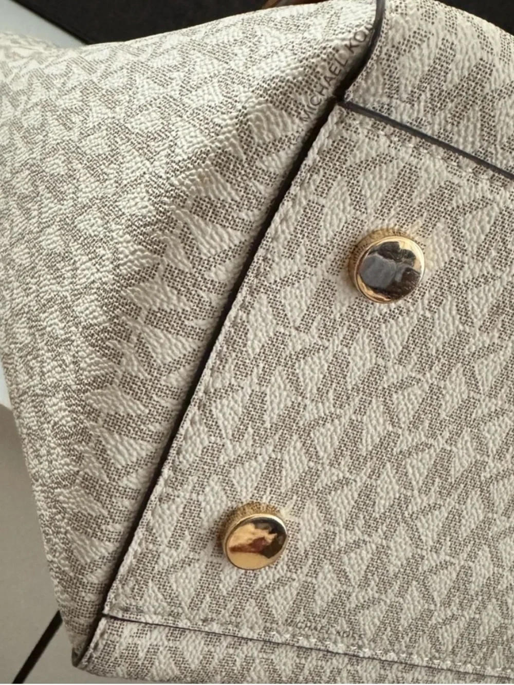 Michael Kors Beige Canvas MK Logo Tote with Brown Trim